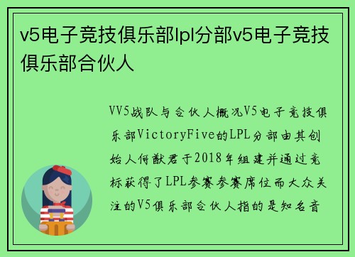 v5电子竞技俱乐部lpl分部v5电子竞技俱乐部合伙人